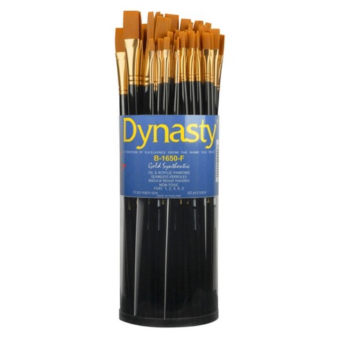 Dynasty B-1650 Art Education Flat Paint Brushes, Classroom Cylinder, Set of 60