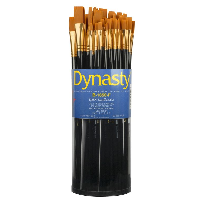 Dynasty Brush B-1650 Art Education Classroom Flat Paint Brushes in Cylinder, Set of 60, 1 of 8