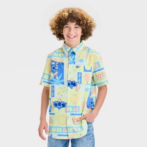 Boys' Stitch Woven Button-Up Shirt - Aqua Green - 1 of 3