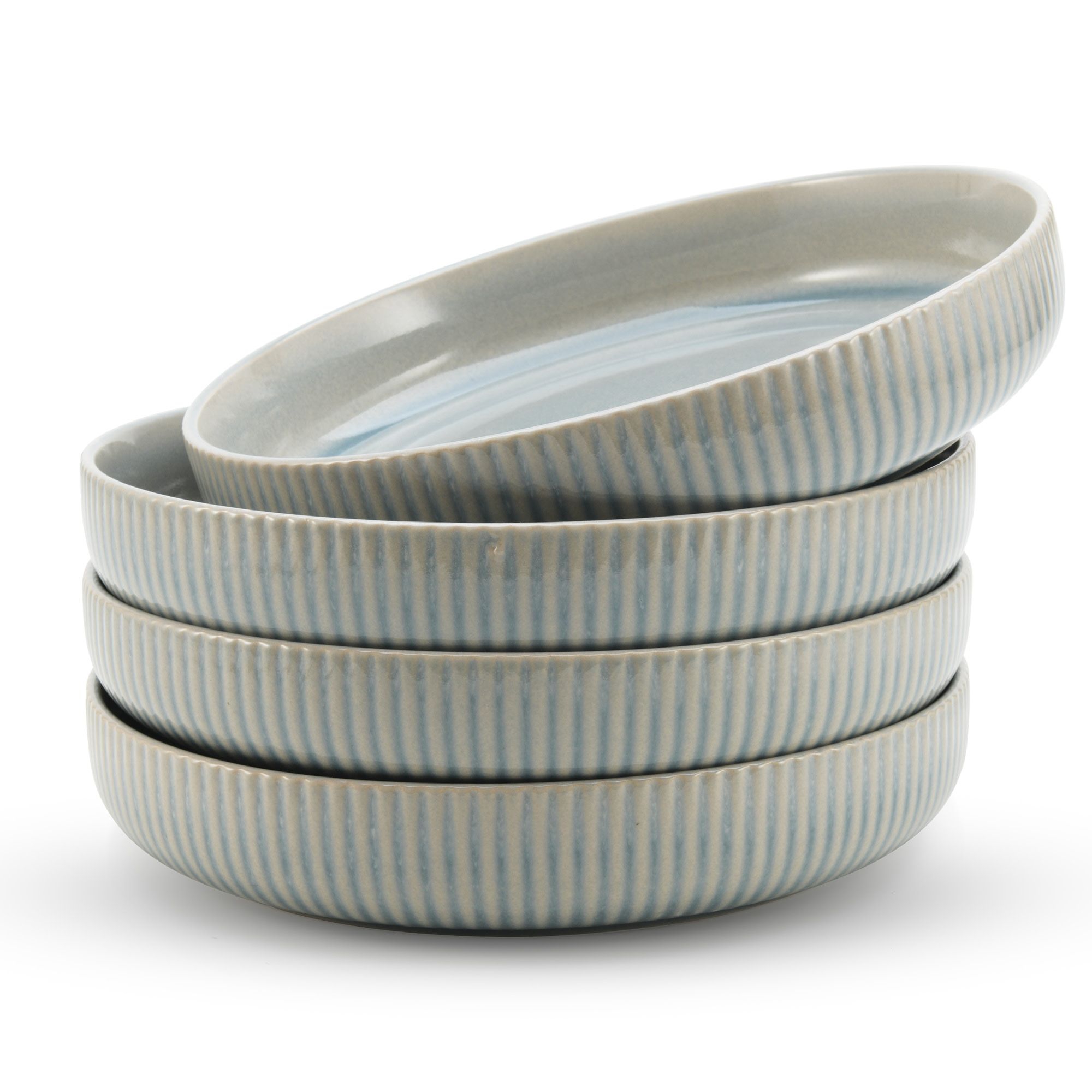 American Atelier 9-Inch Pasta Bowl (Set of 4) - 42 oz Unique Porcelain Dinner Bowls - Versatile Modern Dinnerware for Salads, (Light Blue)
