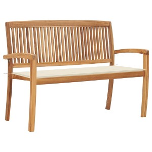 vidaXL Stacking Patio Bench with Cushion 50.6 in. Solid Teak Wood - 1 of 4