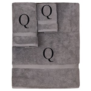 BC BARE COTTON Monogrammed Towel Set, Personalized Gift, Set of 3 - Gray - Black Block - 1 of 4