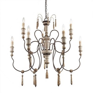 LNC Andromeda 9-Light 39" French Country/Cottage Candle Tiered Oversized Chandelier,Distressed White Wood and Rustic Bronze - 1 of 4
