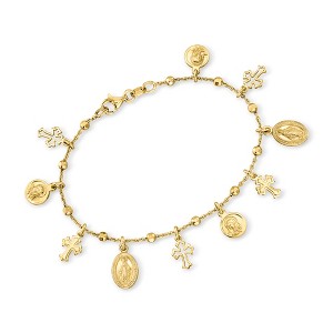 Ross-Simons Italian 18kt Gold Over Sterling Religious Charm Bracelet. 8 inches - 1 of 4