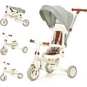 7-in-1 Foldable Baby Tricycle with Adjustable Parent Handle,Toddler Trike with Safety Harness - 1 of 4