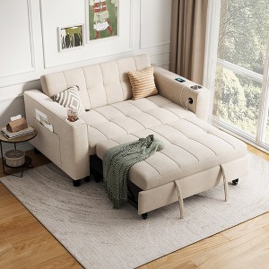 3-in-1 Convertible Sofa Bed, 54" Pull Out Sleeper Sofa with Charging Station & Cup Holder - 1 of 4