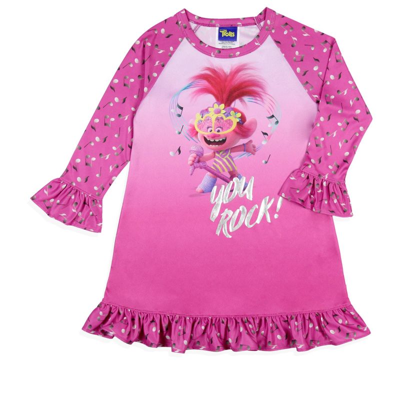 Dreamworks Trolls Toddler Girls' Poppy Rock Sleep Pajama Dress Nightgown Pink, 1 of 5