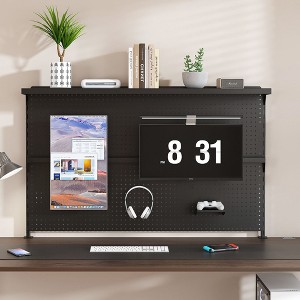 Racxily Metal Pegboard Desk Organizer with Dual Monitor Stand, 59x35 Inch Large Privacy Panel with 3 Accessories, Wall Organizer, Black - 1 of 4