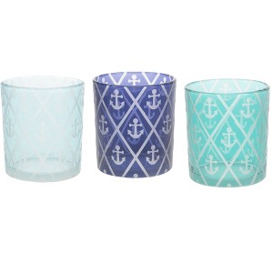 Pavilion Gift Company - Blue Anchor - 3 Assorted Votive Holders - Candle Holders - 1 of 4