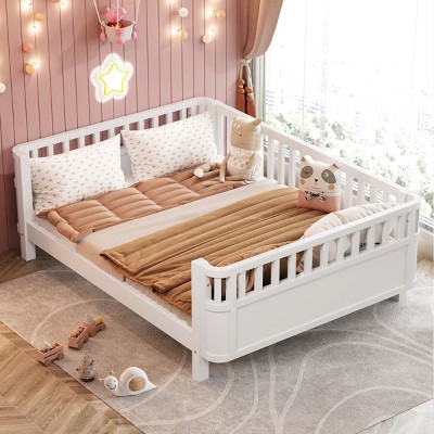 5 Inch Platform Beds,Pine Bed Frame,Full Bed With Rails,Brown Full Size Wood Platform Bed-Cuddlewood