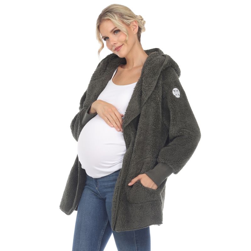 Maternity Plush Hooded Cardigan with Pockets, 2 of 6