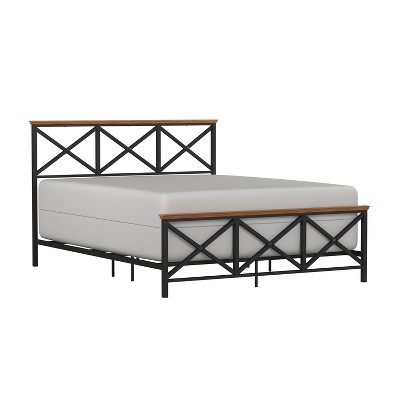 Ashford Metal Bed with Wood Accent Textured Black Oak Finished Wood - Hillsdale Furniture