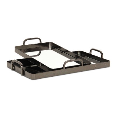 Cheung's Nuvelle Set of 2 Metal Mirrored Trays Pewter
