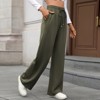 Women's Elastic Waist Straight Leg Pants Loose Fit Trousers with Pockets Army Green S - 2 of 4