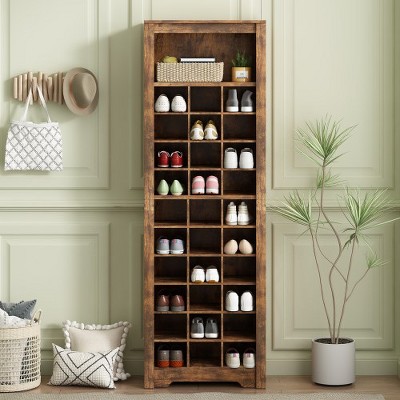 30 Shoe Cubby Console, Contemporary Shoe Cabinet with Multiple Storage Capacity, Free Standing Tall Cabinet with Versatile Use