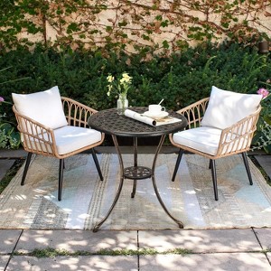 Round Patio Bistro Table 24 Inch, Cast Aluminum Outdoor Cafe Table with 2Inch Umbrella Hole, Metal Side Table for Porch,Backyard,Garden，Brown - 1 of 4