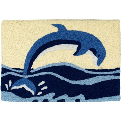 Jellybean Dolphin Breach Doormat – 20”x30” Indoor/Outdoor Coastal – Washable, Durable Ocean-Themed Entry Mat