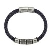 Black Bow Jewelry Men's Stainless Steel & Blue Leather Woven Bead Bracelet, 8.25 Inch - 2 of 4