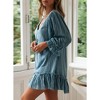 Women's Ruffle Mini Dress V Neck Smocked Flowy Sundress Loose Linen Cuffed 3/4 Sleeve Dresses - 4 of 4