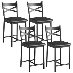 Bar Stool Set with Thick Cushion, PU Leather Upholstered Counter Height Bar Stools with Footrest and Back for Kitchen, Apartment - 1 of 4