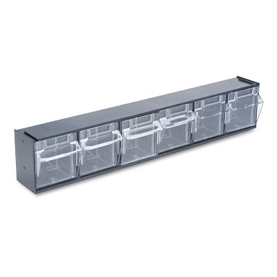 Deflecto Tilt Bin Plastic Storage System w/6 Bins 23 5/8 x 3 5/8 x 4 1/2 Black 20604OP