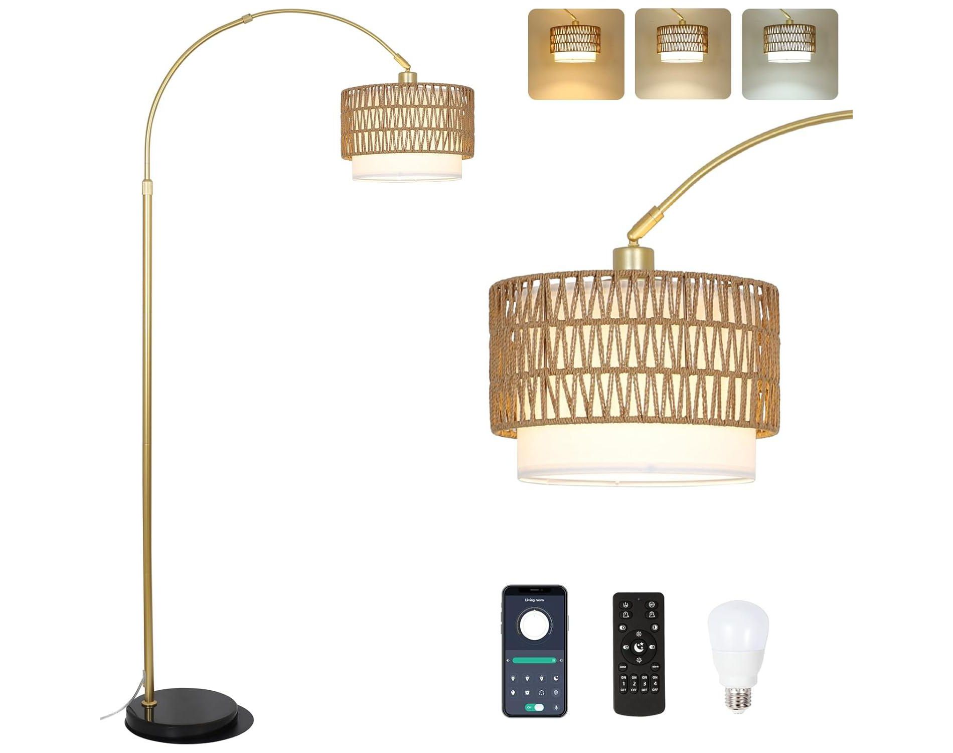 LOVSON Curved Floor Lamp, Modern LED Floor Lamp with Dimmable Bulb and Adjustable Height, Bohemian-Style Standing Lamp, for Living Room,Bedroom