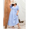 BLUEMING Summer Maxi Dress for Plus Size Women Tie Wasit Surplice Dress Flutter Sleeve A-Line Dress - 3 of 4