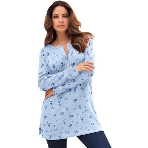 Roaman's Women's Plus Size Thermal Henley Tunic - 1 of 4