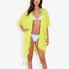 Anna-Kaci Swim Women's Sheer Duster Style Cover-Up With Open Front And Tassel Details- One Size Fits Most, Green - 4 of 4