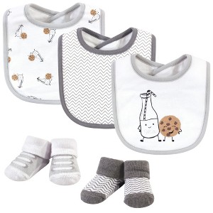 Hudson Baby Infant Cotton Bib and Sock Set 5pk, Milk And Cookies, One Size - 1 of 4