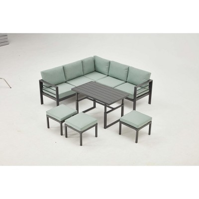 Cesicia 7-Piece Blue Patio Sofa Set with Adjustable Height Coffee Table for Backyard, Porch & Poolside