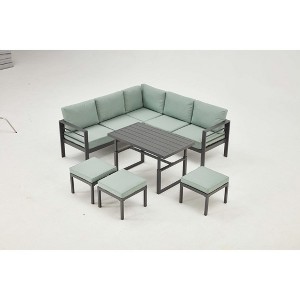 Cesicia 7-Piece Blue Patio Sofa Set with Adjustable Height Coffee Table for Backyard, Porch & Poolside - 1 of 4