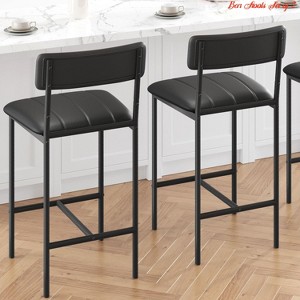 Kitchen Island Bar Stools Set of 2, Upholstered Counter Height Bar Stool with Backrest and Footrest, Wider Seat, Kitchen Barstools - 1 of 4