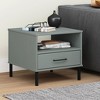 vidaXL Bedside Table with Metal Legs Gray Solid Wood Pine OSLO - 2 of 4