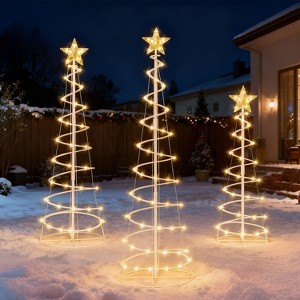 Joyfy 3 Packs Christmas Spiral Tree Yard Light Outdoor Decoration, 220 LED Lights with Stakes for Xmas Party Indoor Outdoor Garden Holiday Decoration - 1 of 4