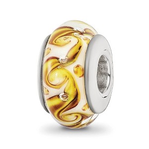Black Bow Jewelry Yellow, Green, White Swirl Glass & Sterling Silver Bead Charm, 13mm - 1 of 4