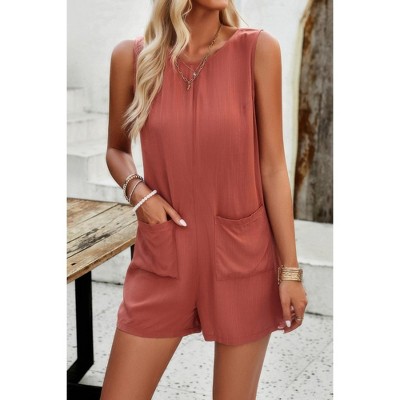 I AM A FASHION JUNKY Solid Crewneck Sleeveless Loose Pockets Romper