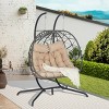 Double Patio Swing Egg Chair With Stand,Wicker Hanging Basket Chair With UV Resistant Cushions,Hammock Chair -Maison Boucle - 3 of 4