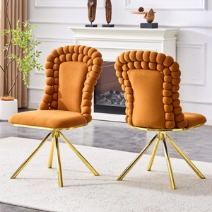 Set of 2 Modern Swivel Dining Chairs with Orange Spherical Tufted Upholstery, Stylish Armless Accent Chairs for Dining Room or Living Areas-Panipeachy - 1 of 4