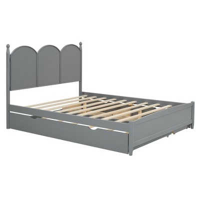 TiramisuBest Queen Size Platform Bed With with 2 Big Drawers - Gray Wood Design