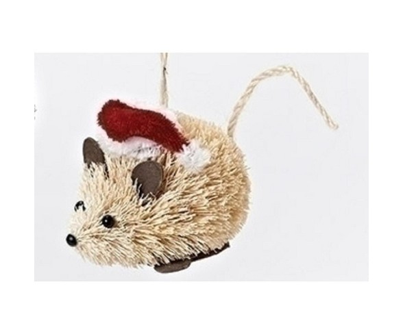 Roman 3.5" Sisal Mouse in Santa Hat Christmas Ornament - Tan/Red