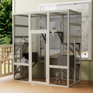 Large Outdoor Wooden Cat House with Metal Mesh, 5 Platforms and 2 Resting Boxes – Pet Houses for Cats – The Pop Home - 1 of 4