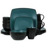 Gibson Elite Soho Lounge 16 Piece Square Stoneware Dinnerware Set in Teal and Black