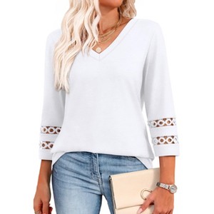 Women 3/4 Sleeve Tops Casual Tunic Tops Basic T Shirts 2025 Trendy V Neck Tees Trendy Dressy Tops - 1 of 4