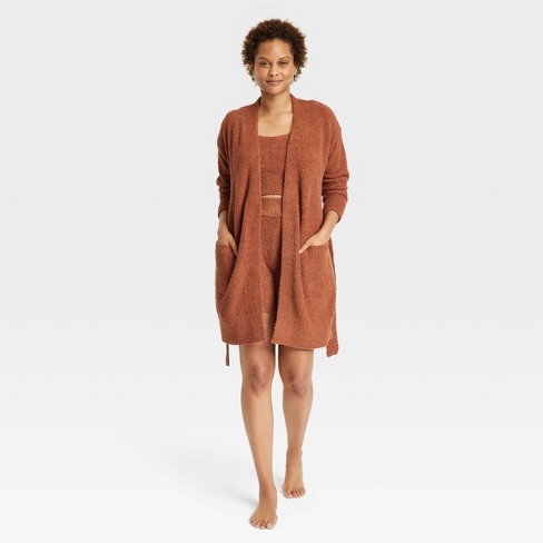 Women's Classic Soft Knit Short Lounge Robe with Pockets