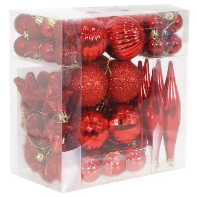 Sunnydaze Deck the Halls Assorted Christmas Ornament Kit - 59ct - Red