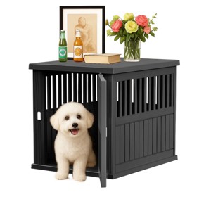 SEVOBAL Pet Crates and Houses Dog Crate Lockable Viewing Airflow Multi Functional Strudy Easy Setup for Indoor Outdoor, Black, 39.37"*28.35"*32.83" - 1 of 4