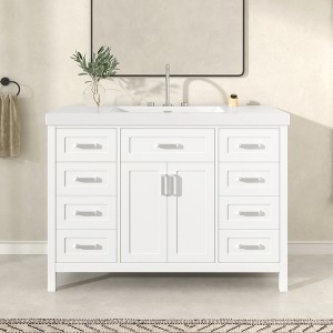 Christopher Knight Home Boyce Classic 48" Wood Bathroom Vanity with Resin Sink and Eight Soft-Close Drawers - 1 of 4