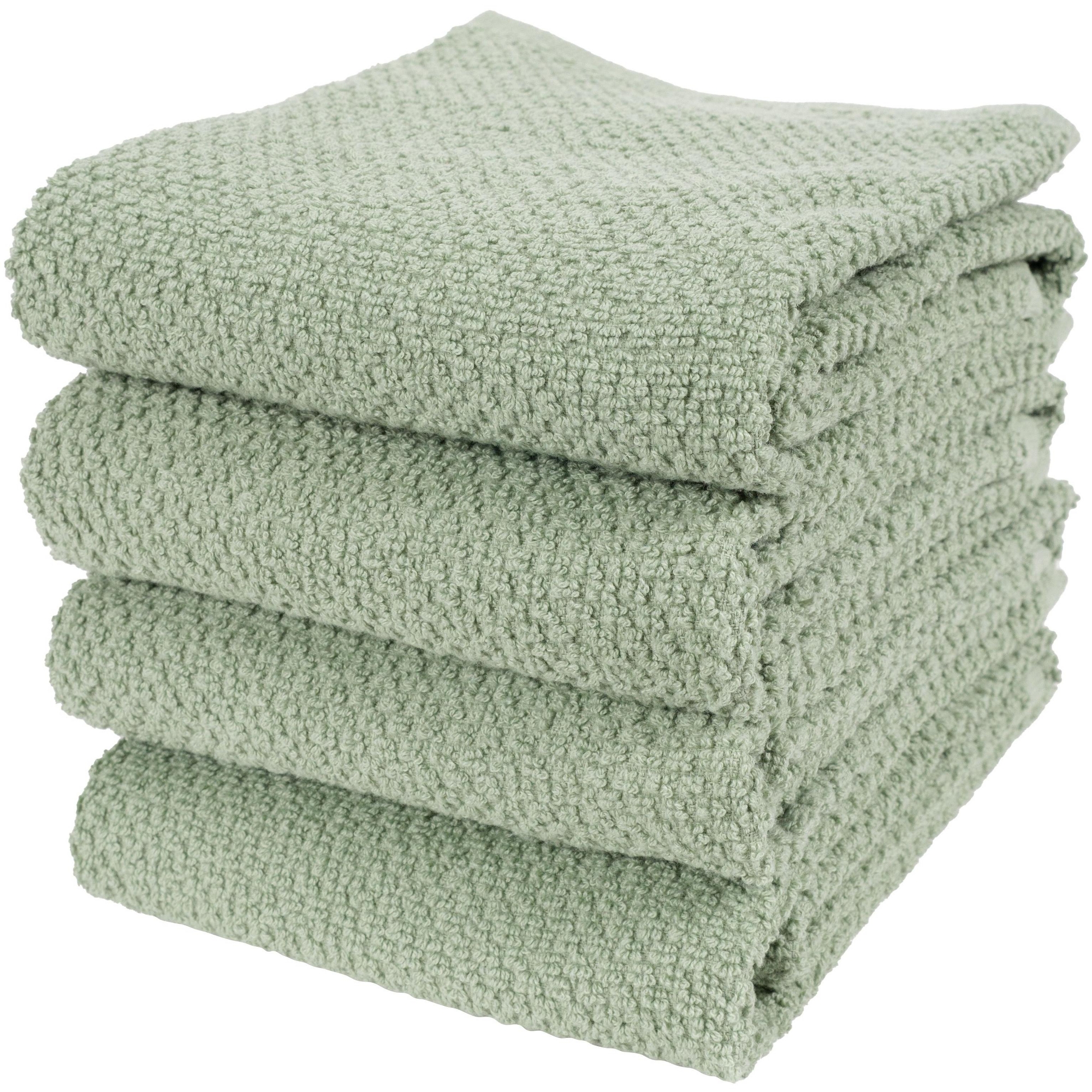 KAF Home Set of 4 Deluxe Popcorn Terry Kitchen Towels | 20 x 30 Inches | 100% Cotton Kitchen Dish Towels (French Green)