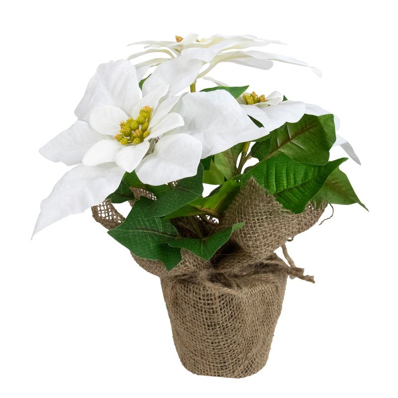 Northlight 10” Poinsettia Flower Artificial Christmas Floral Arrangement - White, 1 of 5